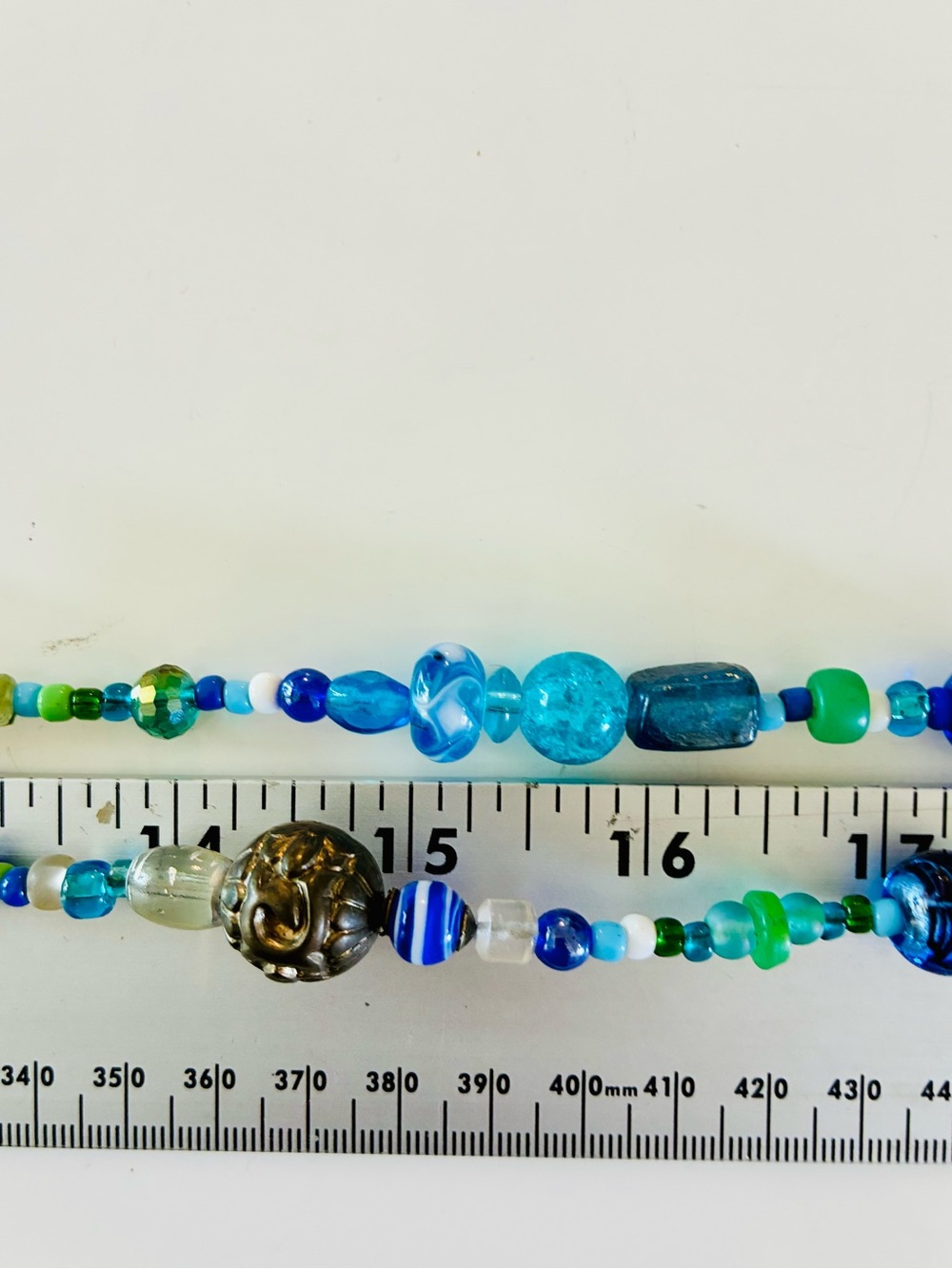 Handmade Blue & Green Beaded Necklace with Floral Accents - Picture 14 of 15
